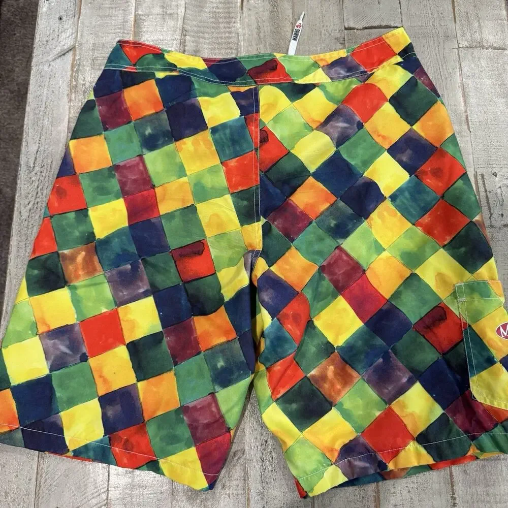 Mambo Australia Board Shorts MED Colorblock Surf Swim Trunks Y2K Retro
